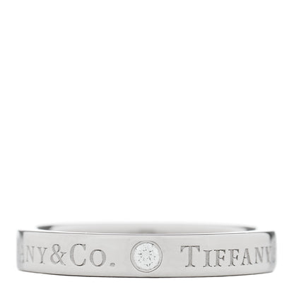 Tiffany Platinum Diamond Logo Band Ring 49 4.75 1 of 4