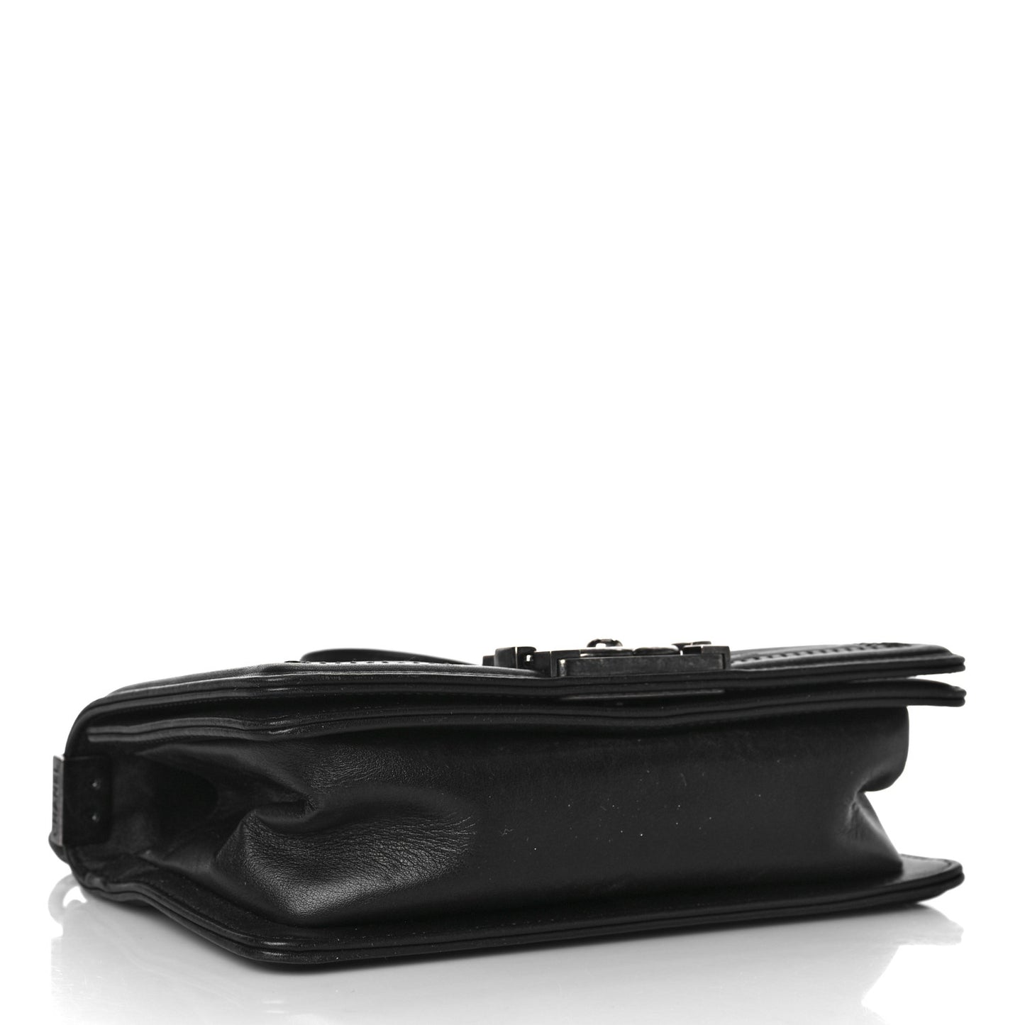 Calfskin Woven Small Boy Flap Black White