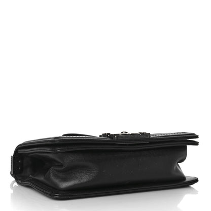 Chanel Calfskin Woven Small Boy Flap Black White 4 of 17
