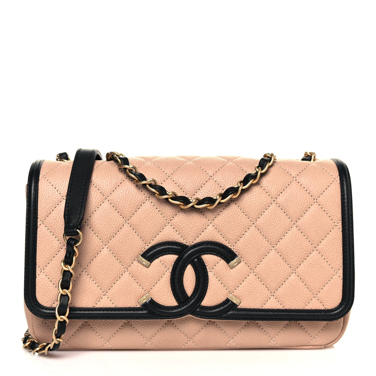 Caviar Quilted Medium CC Filigree Flap Beige Black