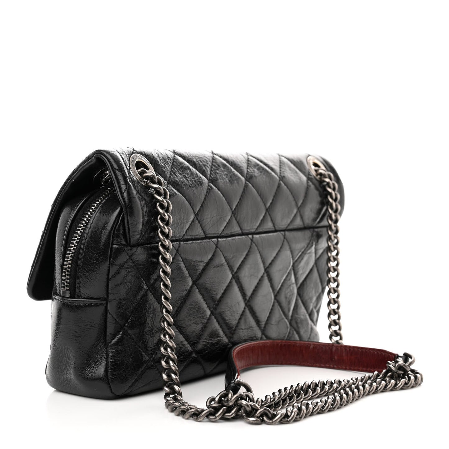 Glazed Calfskin Quilted Medium Duo Color Flap Black