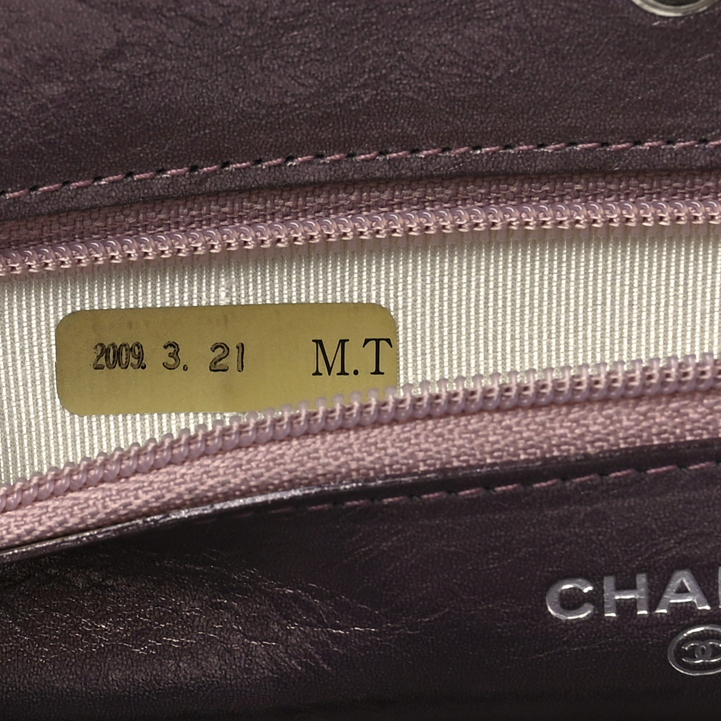 Metallic Aged Calfskin Quilted 2.55 Reissue Wallet on Chain WOC Purple