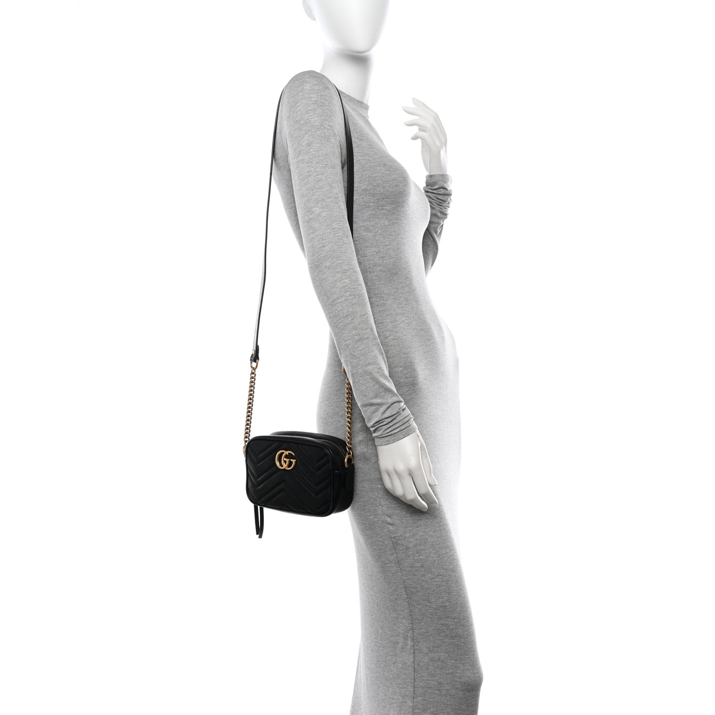 Calfskin Matelasse Mini GG Marmont Chain Shoulder Bag Black