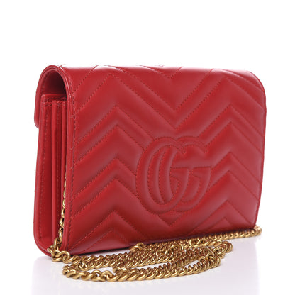 Gucci Calfskin Matelasse GG Marmont Chain Wallet Hibiscus Red 3 of 10
