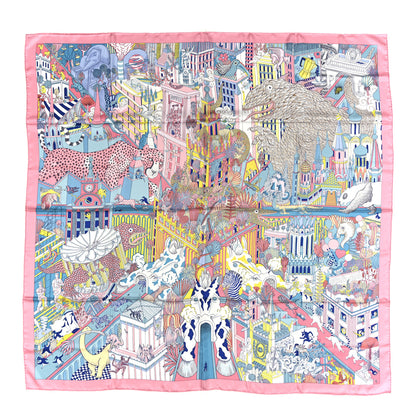 Hermes Silk Animapolis Scarf 140 Bubble Gum Bleu Jaune 1 of 3
