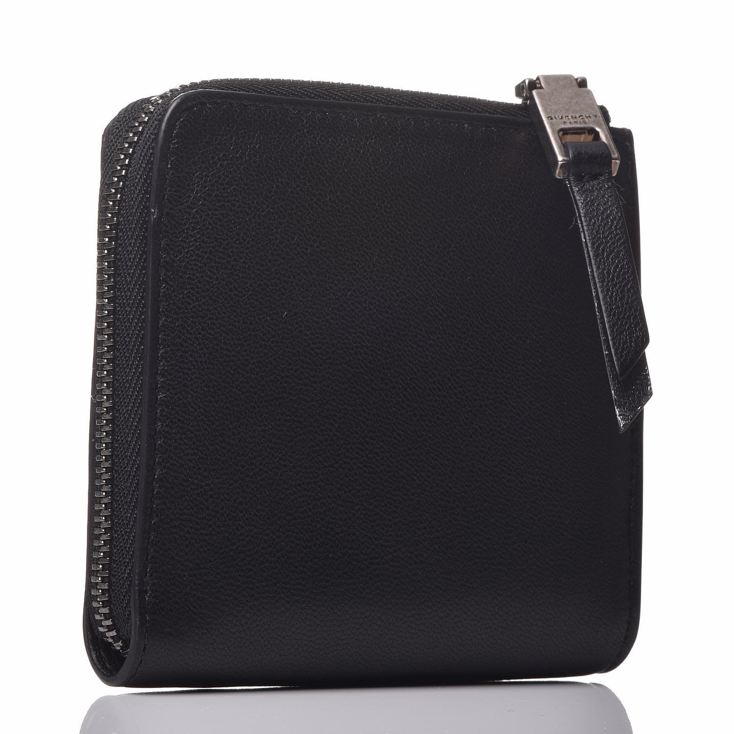 Lambskin Logo Zip Around Compact Wallet Black
