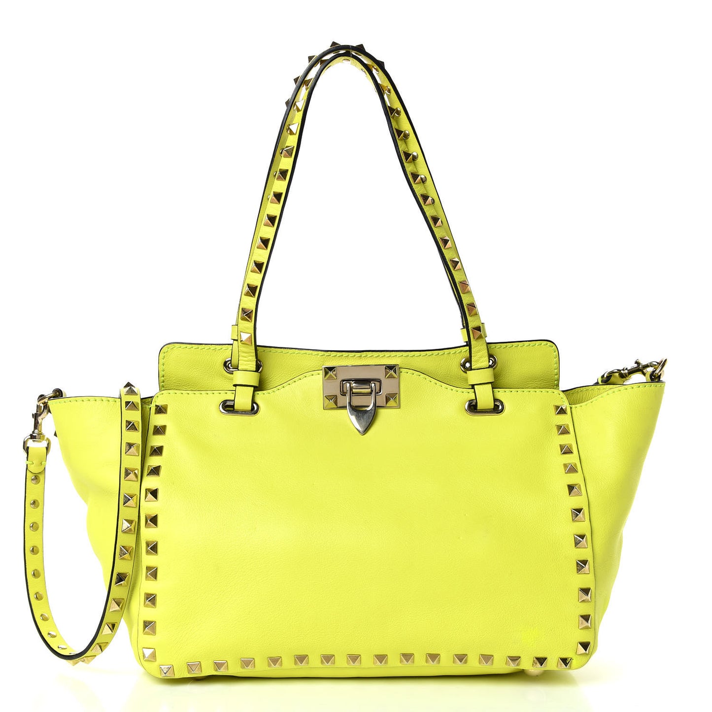 Vitello Small Rockstud Tote Yellow Fluo