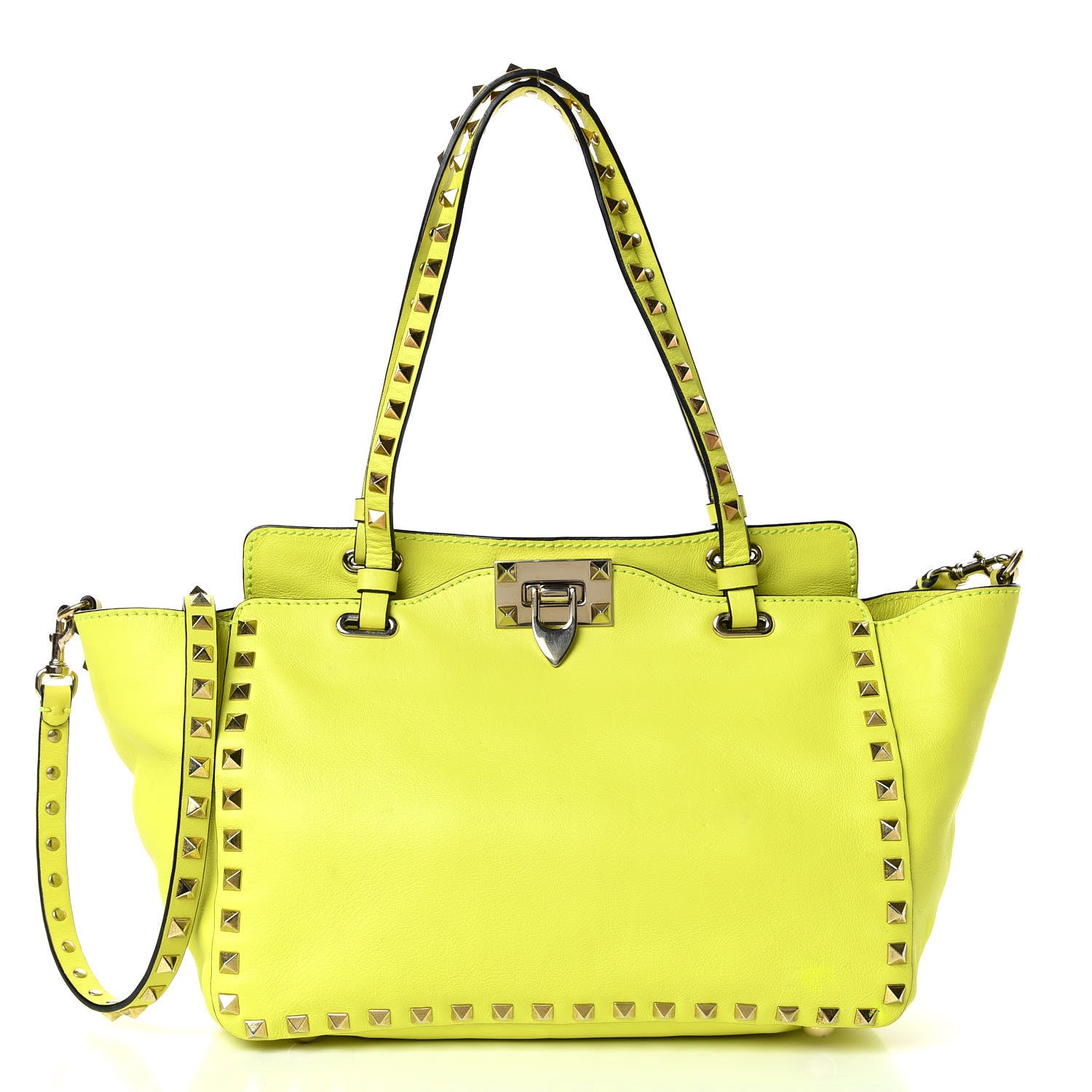 Valentino Garavani Vitello Small Rockstud Tote Yellow Fluo 1 of 12