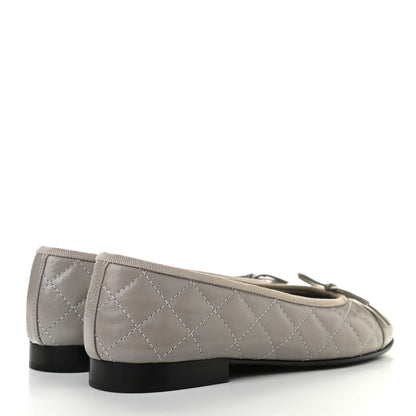 Chanel Crumpled Lambskin Quilted CC Ballerina Flats 35 Grey 4 of 8