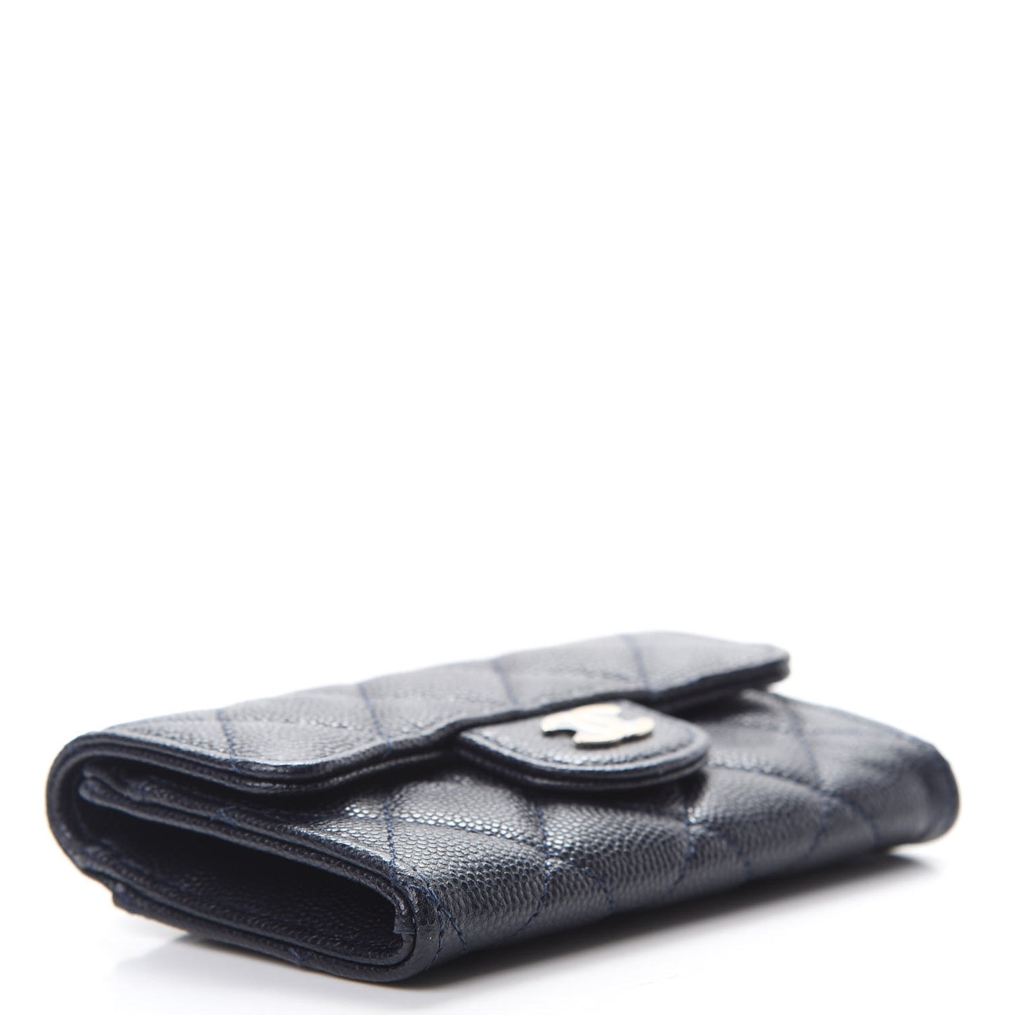 Caviar Quilted Flap Card Holder Dark Blue