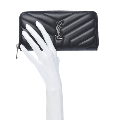 Saint Laurent Calfskin Matelasse Chevron Monogram Zip Around Wallet Black 2 of 8