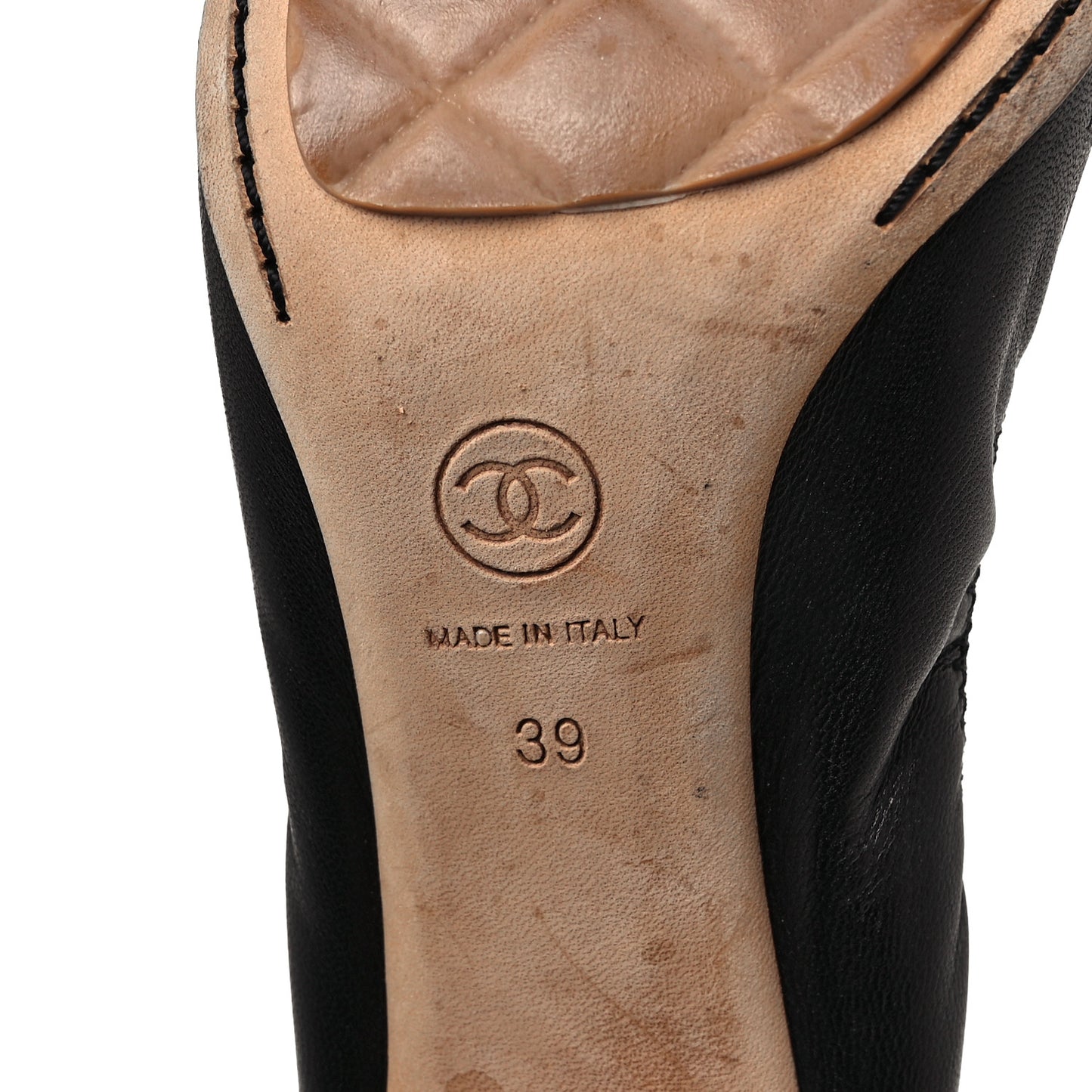Lambskin Patent CC Elastic Cap Toe Ballerina Pumps 39 Black