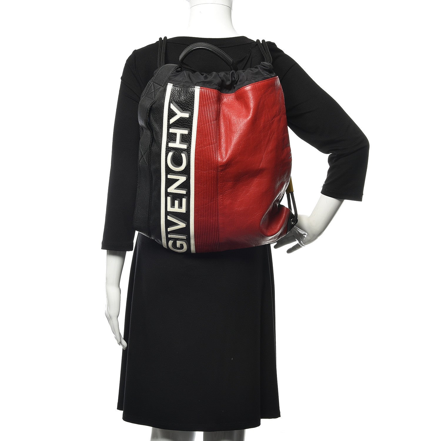 Givenchy Grained Calfskin Logo Drawstring Backpack Red Black 2 of 9
