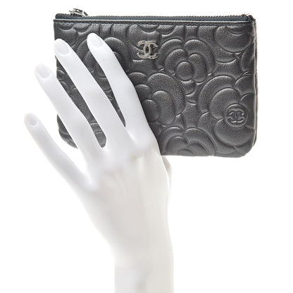 Chanel Goatskin Camellia Embossed Cosmetic Pouch Anthracite 2 of 8