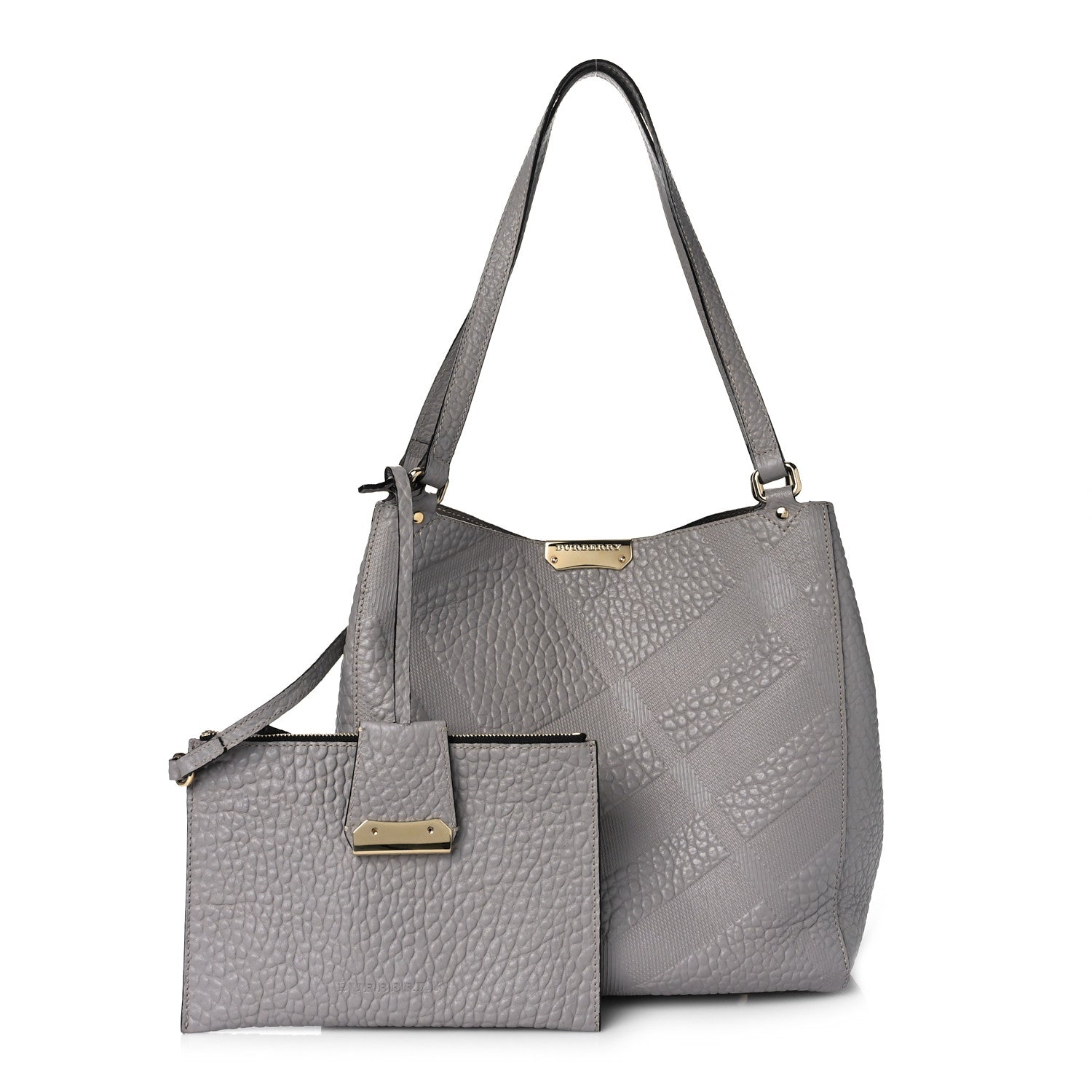 Burberry Signature Grain Calfskin Check Embossed Small Canterbury Tote Stone White 1 of 16
