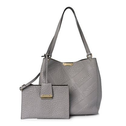 Burberry Signature Grain Calfskin Check Embossed Small Canterbury Tote Stone White 1 of 16