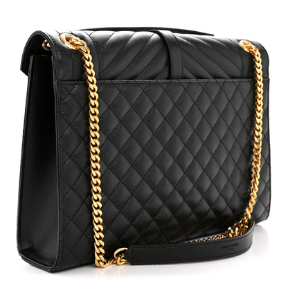 Saint Laurent Grain De Poudre Textured Mixed Matelasse Large Triquilt Monogram Satchel Black 3 of 11