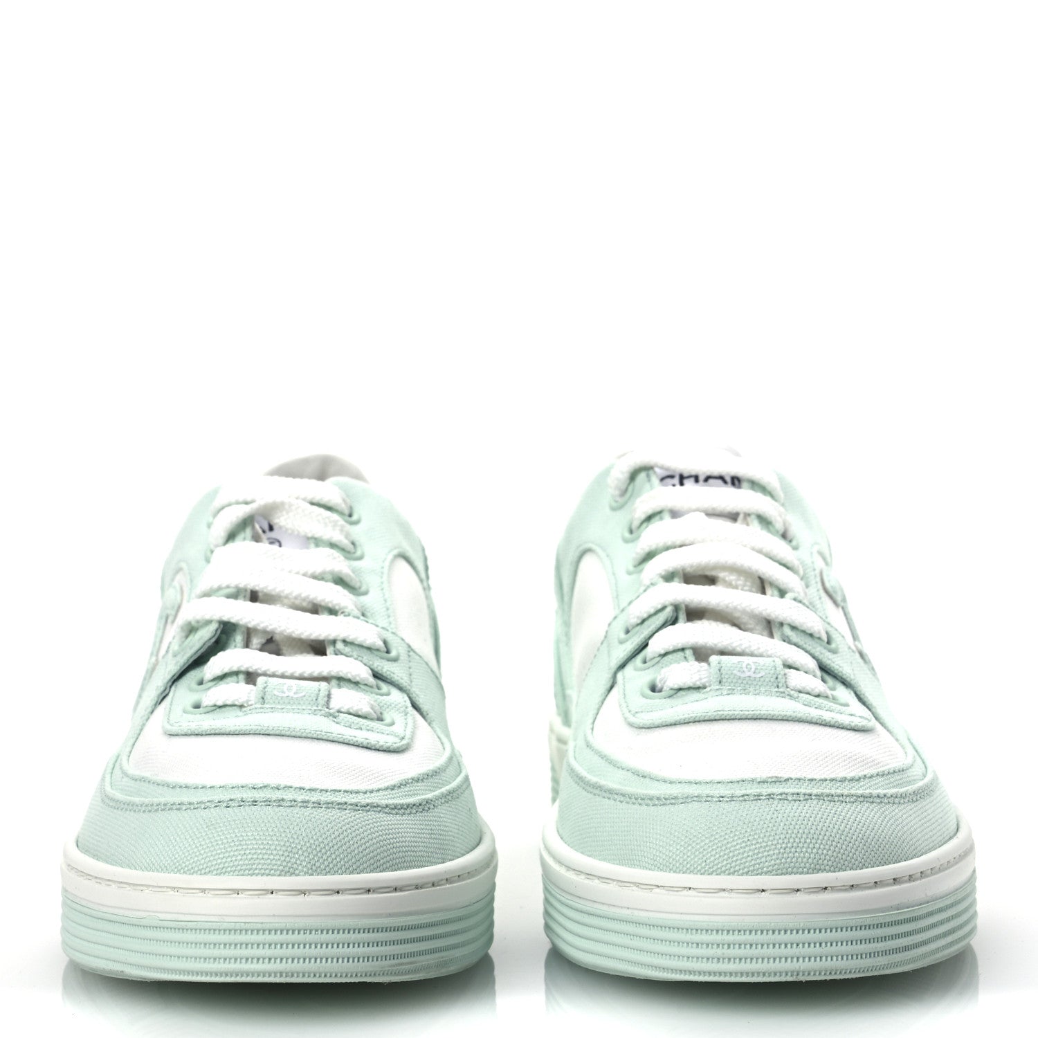 Chanel Cotton Sneakers 39.5 Light Turquoise White 3 of 9