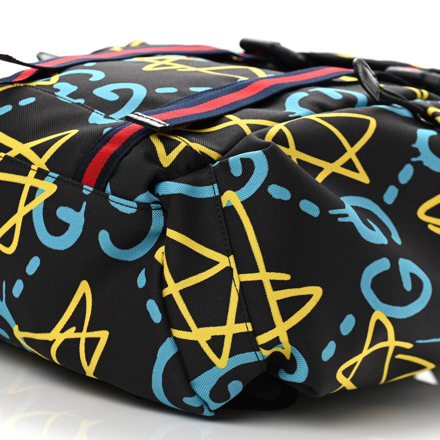 Techno Canvas GucciGhost Double Buckle Backpack Black New Acquamarine