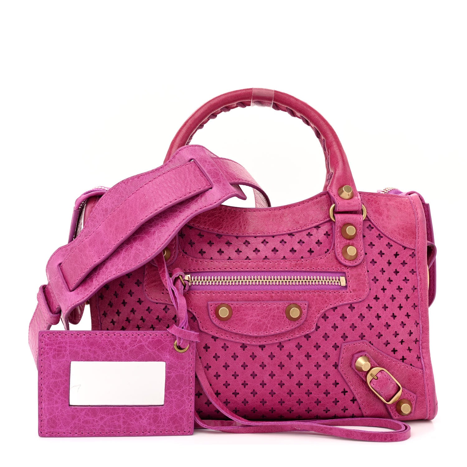 Balenciaga Agneau Laser Cut Cross Classic Gold Hardware Mini City Cyclamen 1 of 14