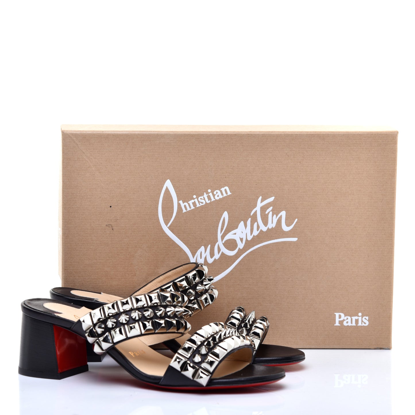 Calfskin Studded Tina Goes Mad 55 Slide Sandals 36 Black