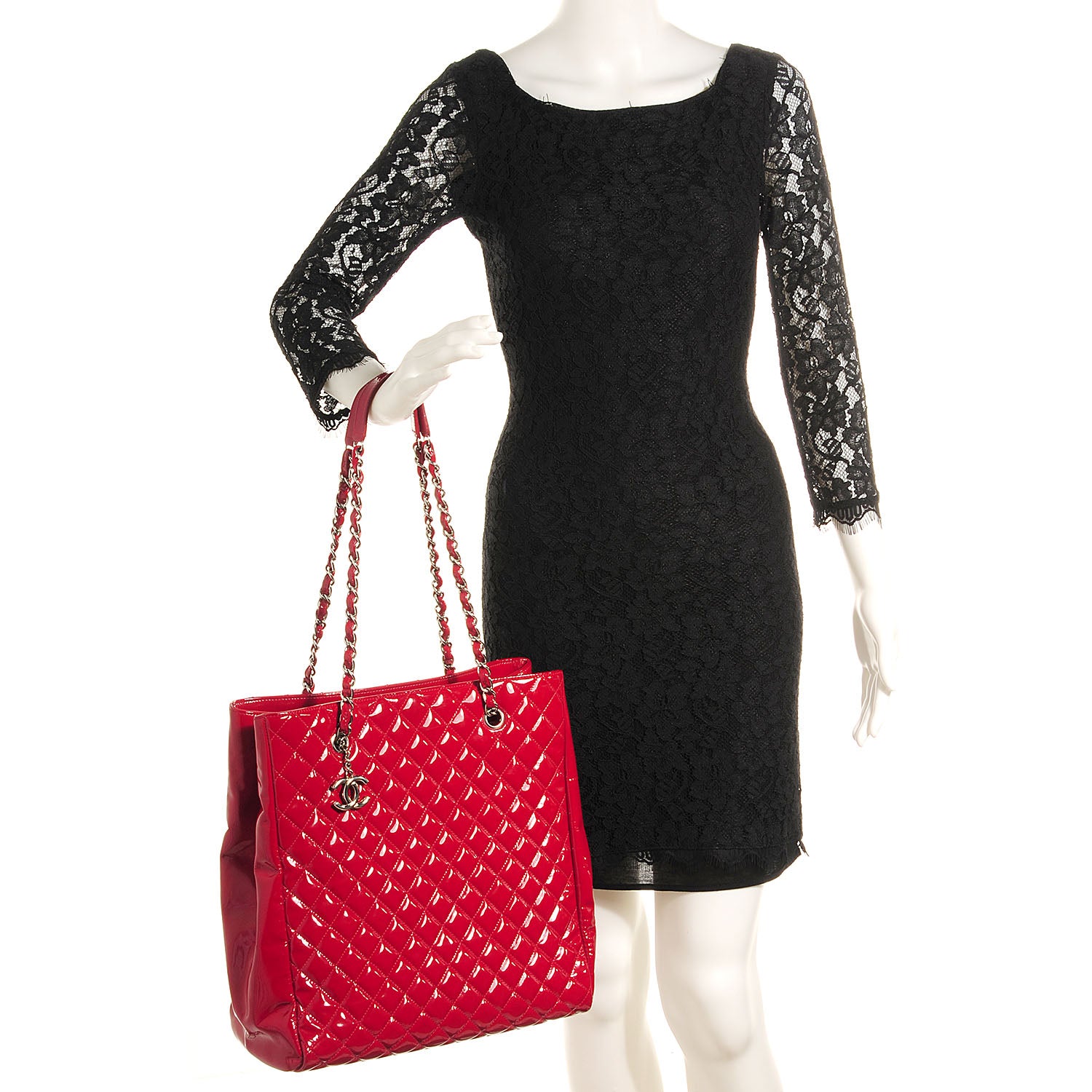 Chanel Patent Quilted Large Shopping Tote Red 2 of 8