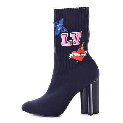 Louis Vuitton Monogram Stretch Fabric Silhouette Ankle Boots 40 Navy 1 of 9