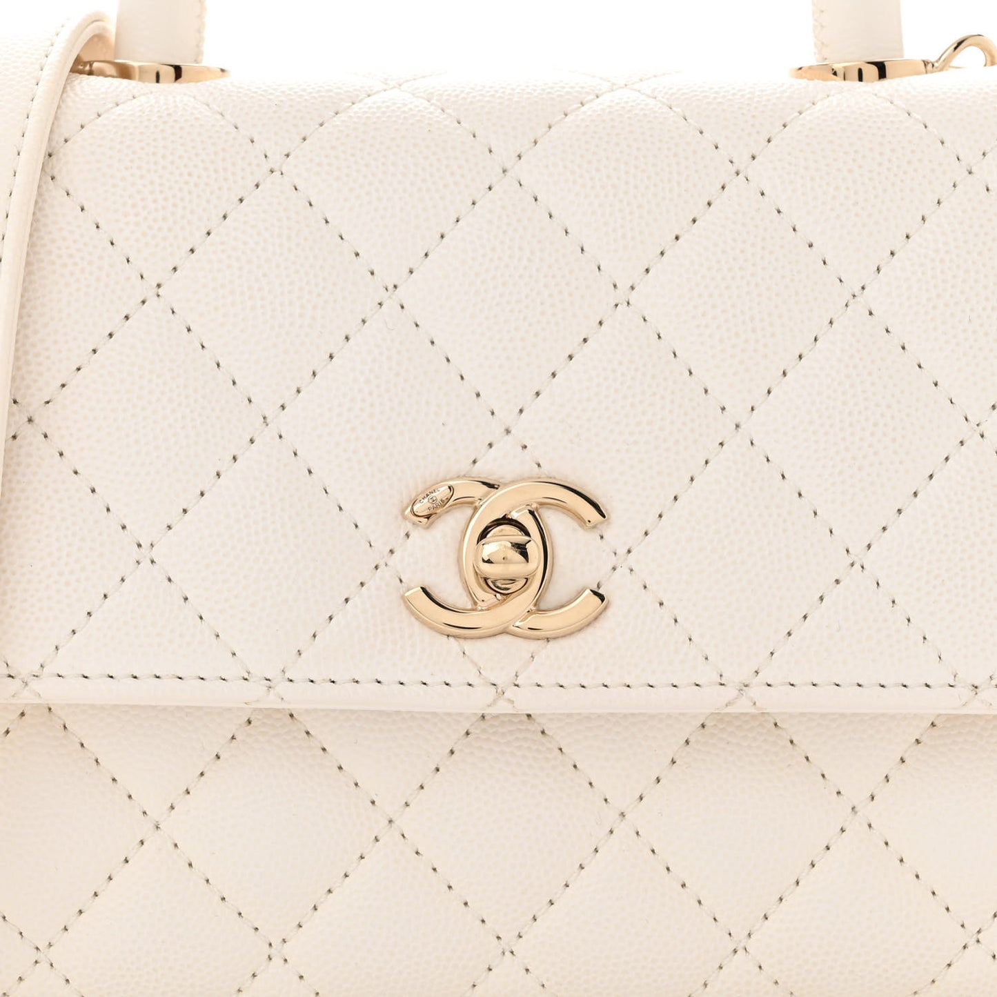 Caviar Quilted Mini Coco Handle Flap White