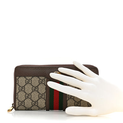 Gucci GG Supreme Monogram Web Ophidia Zip Around Wallet Brown 2 of 14
