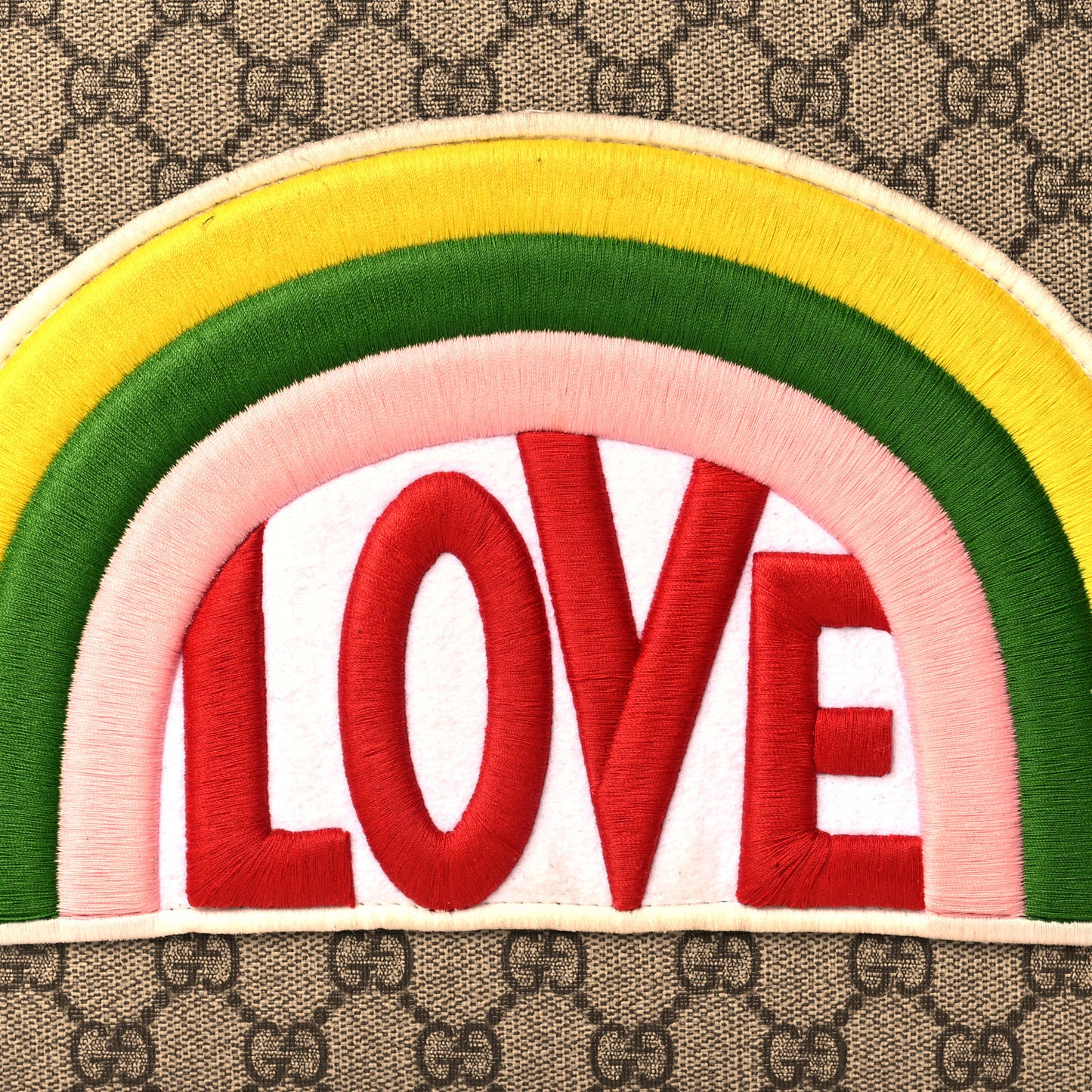 Calfskin GG Supreme Monogram Embroidered Rainbow Love Zip Pouch Red