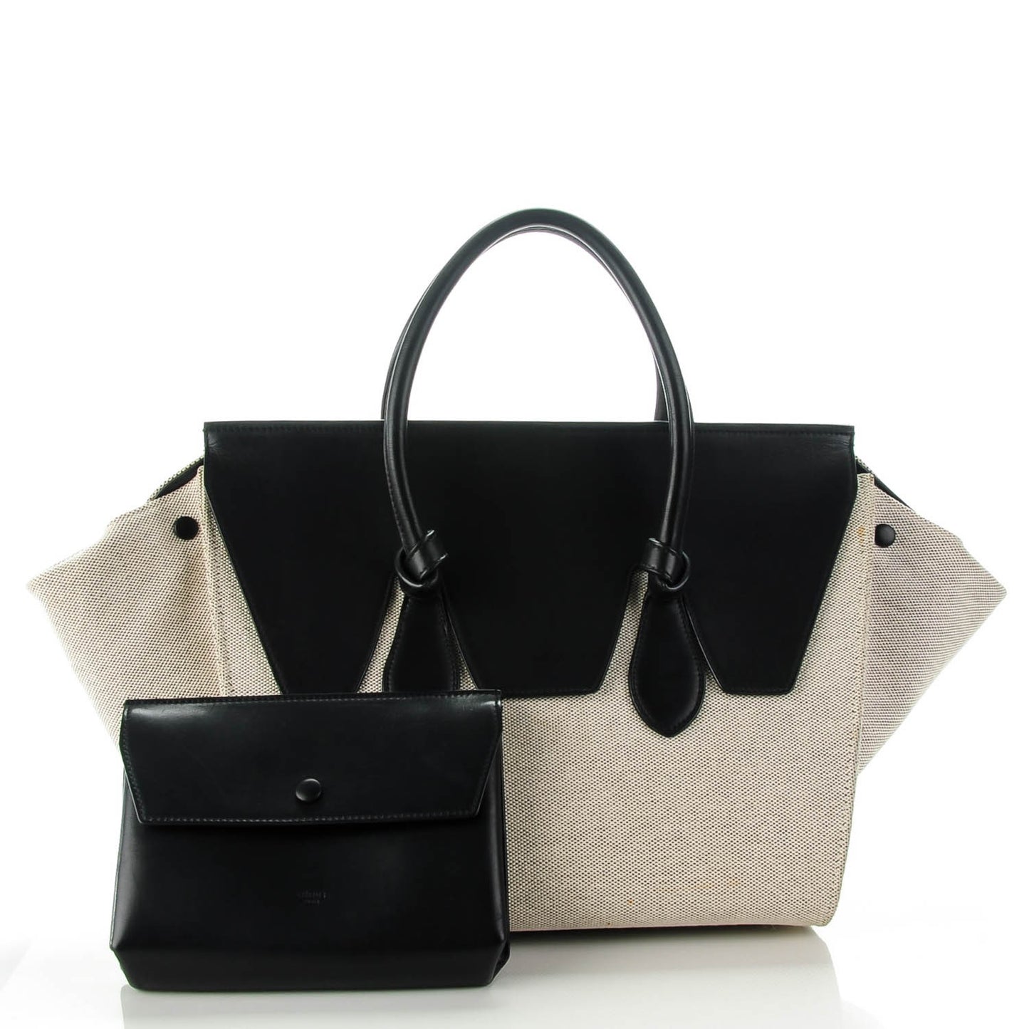 Cotton Canvas Calfskin Medium Tie Knot Tote Grey Black