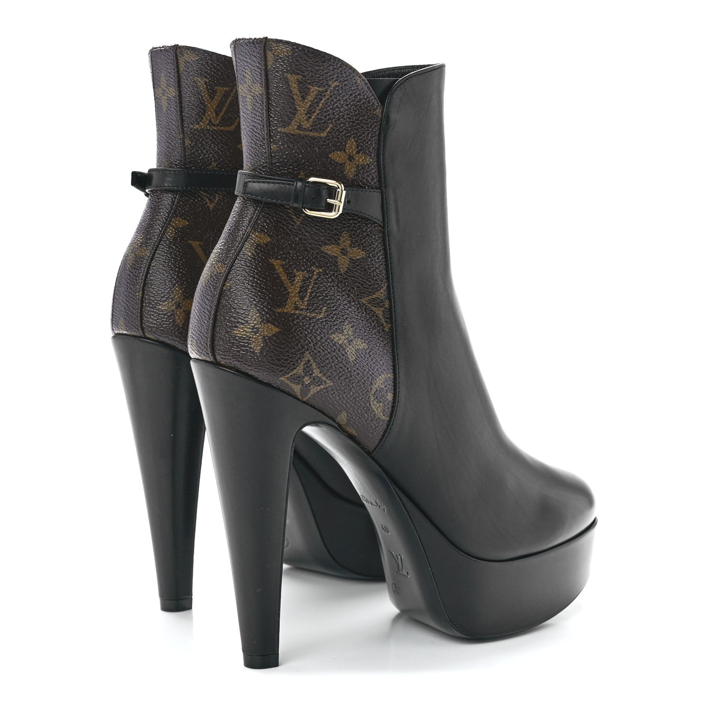 Calfskin Monogram Afterglow Platform Ankle Boots 40 Black