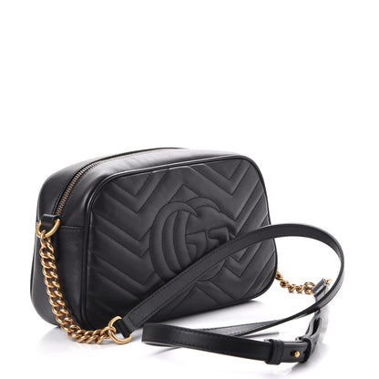 Gucci Calfskin Matelasse Small GG Marmont Chain Shoulder Bag Black 3 of 8