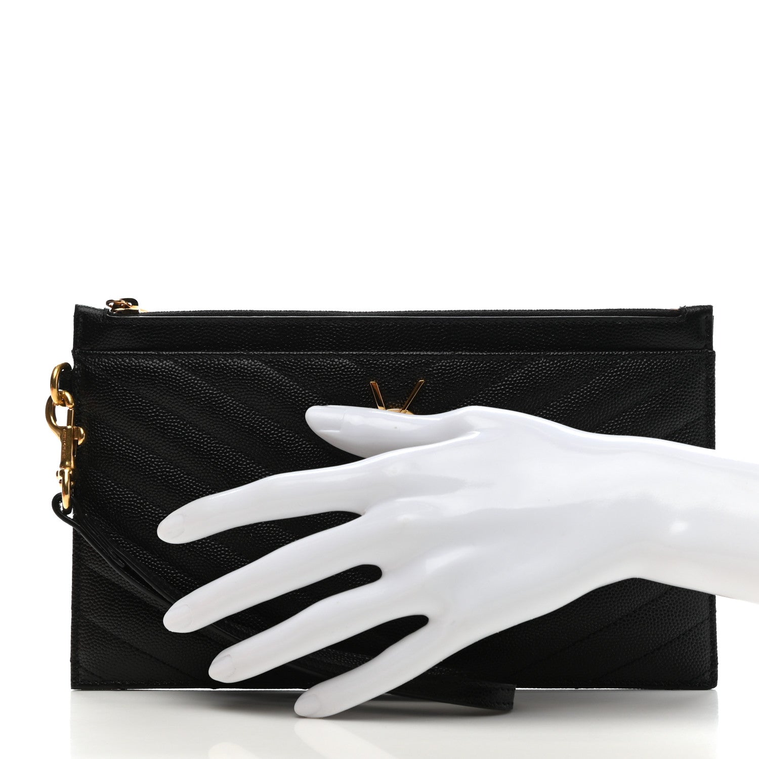 Saint Laurent Grain De Poudre Chevron Monogram Large Bill Pouch Black 2 of 7