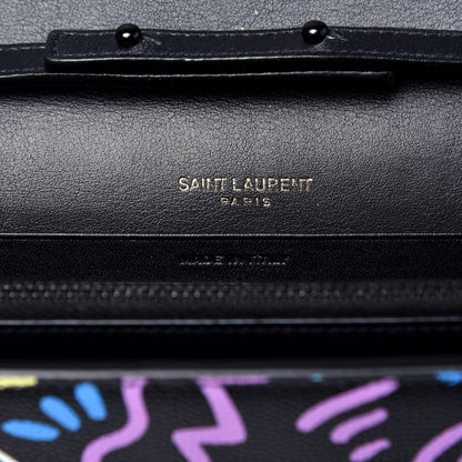 Saint Laurent Grain De Poudre Medium Classic Monogram Multicolor Graphic Print Chain Wallet Black 6 of 9