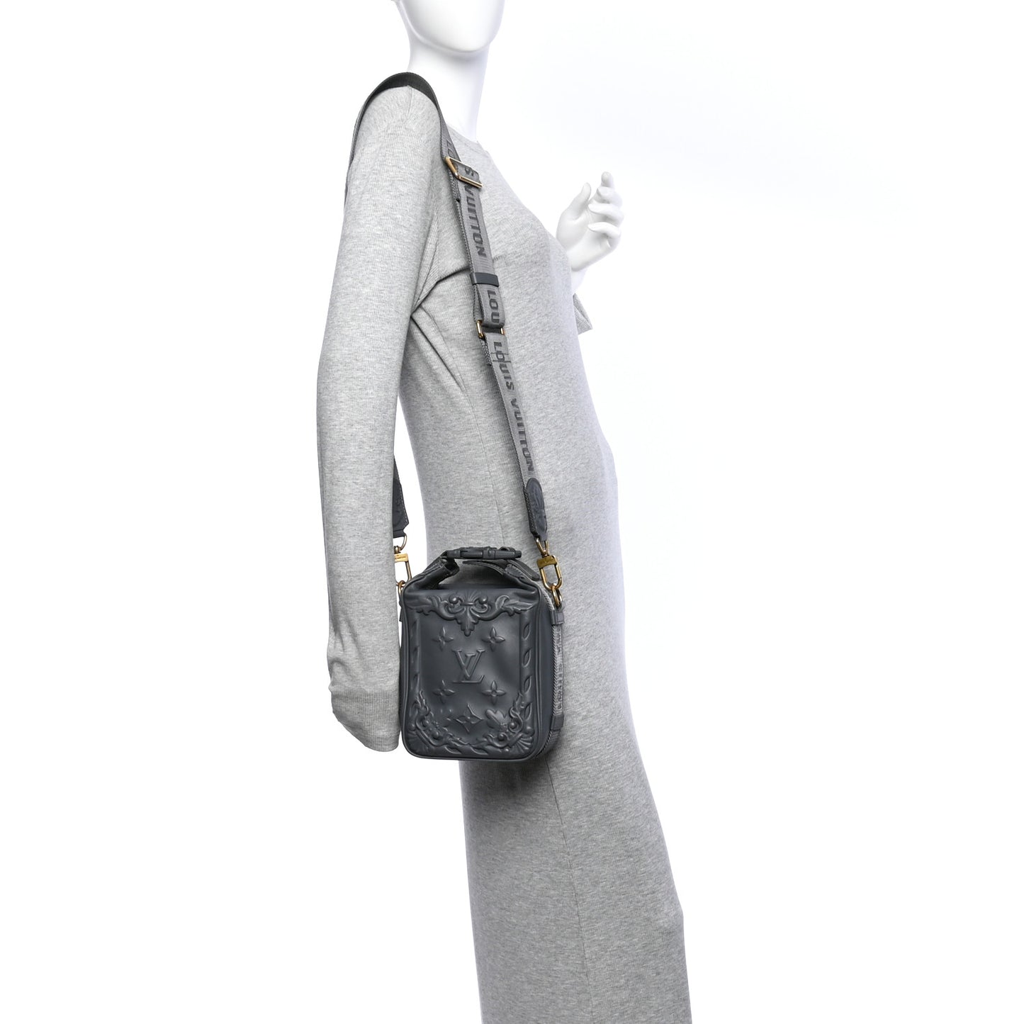Calfskin Monogram Embossed Cruiser Messenger Dark Shadow Gray