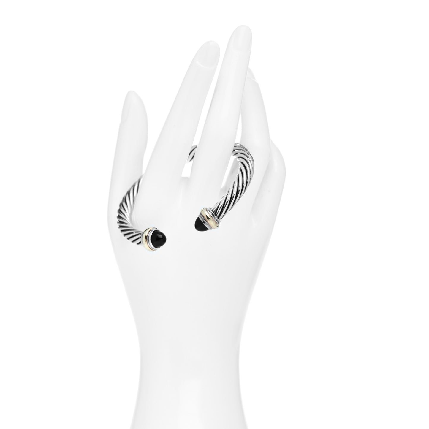 Sterling Silver 14K Yellow Gold Black Onyx 7mm Cable Classics Bracelet