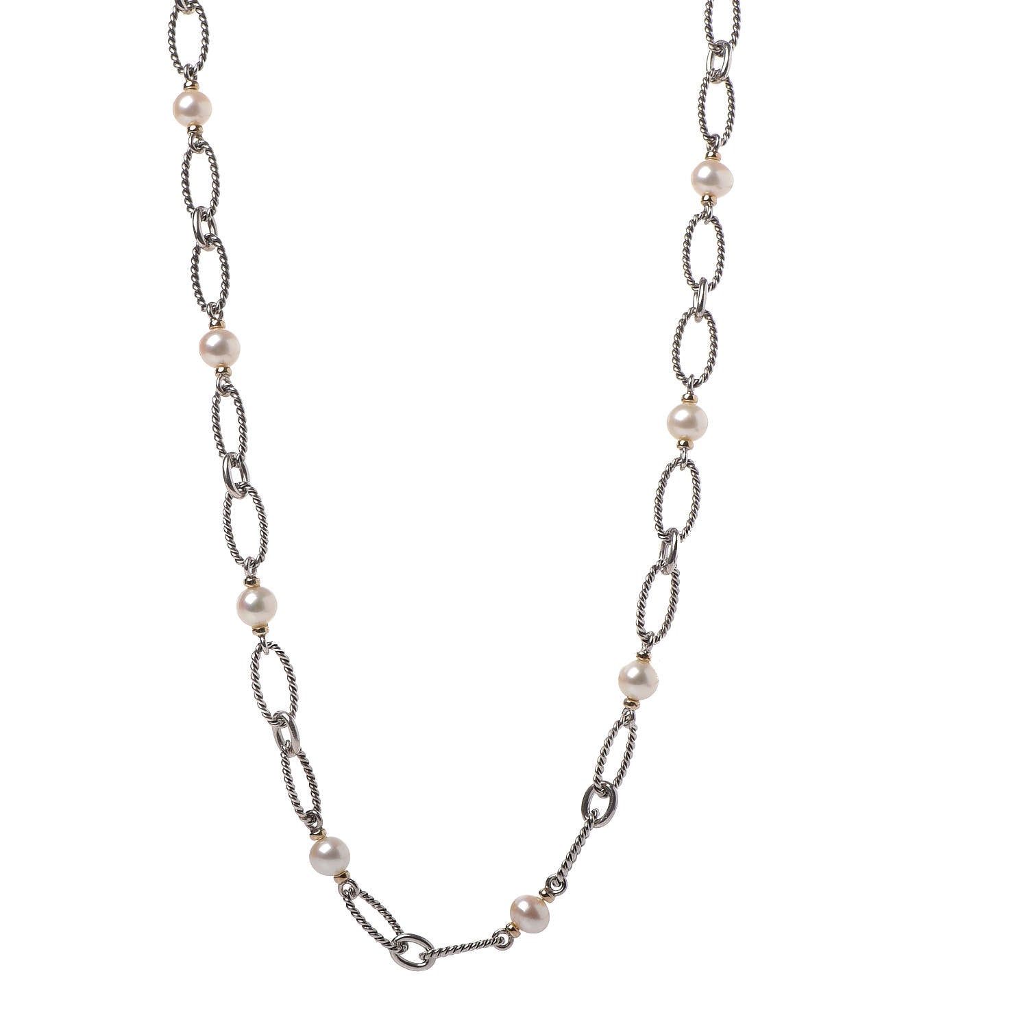 David Yurman Sterling Silver 18K Gold Pearl Figaro Chain Necklace 1 of 5