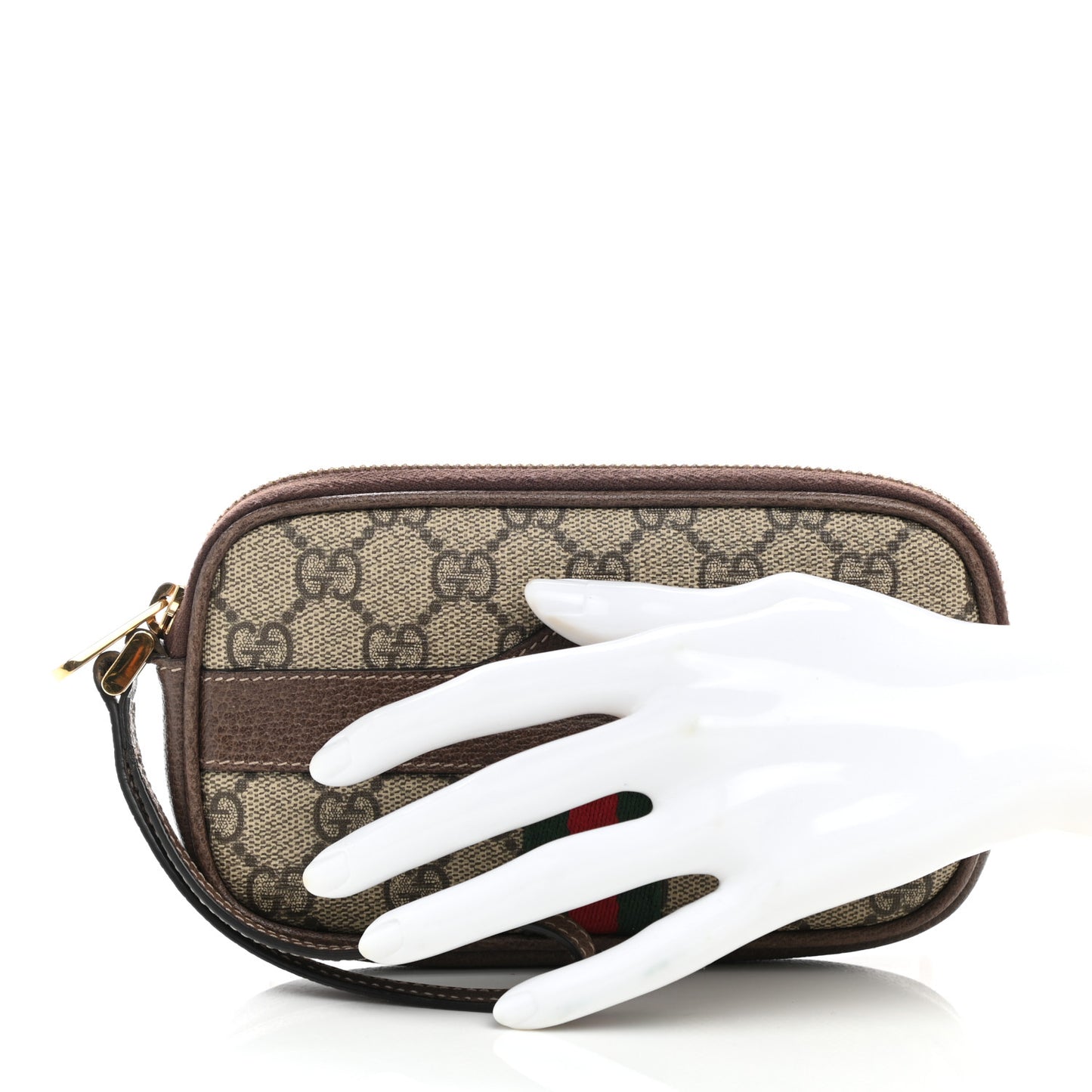 GG Supreme Monogram Ophidia Phone Case Wristlet Brown