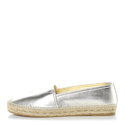 Saint Laurent Metallic Lambskin Monogram Espadrilles 38 Platino 1 of 9