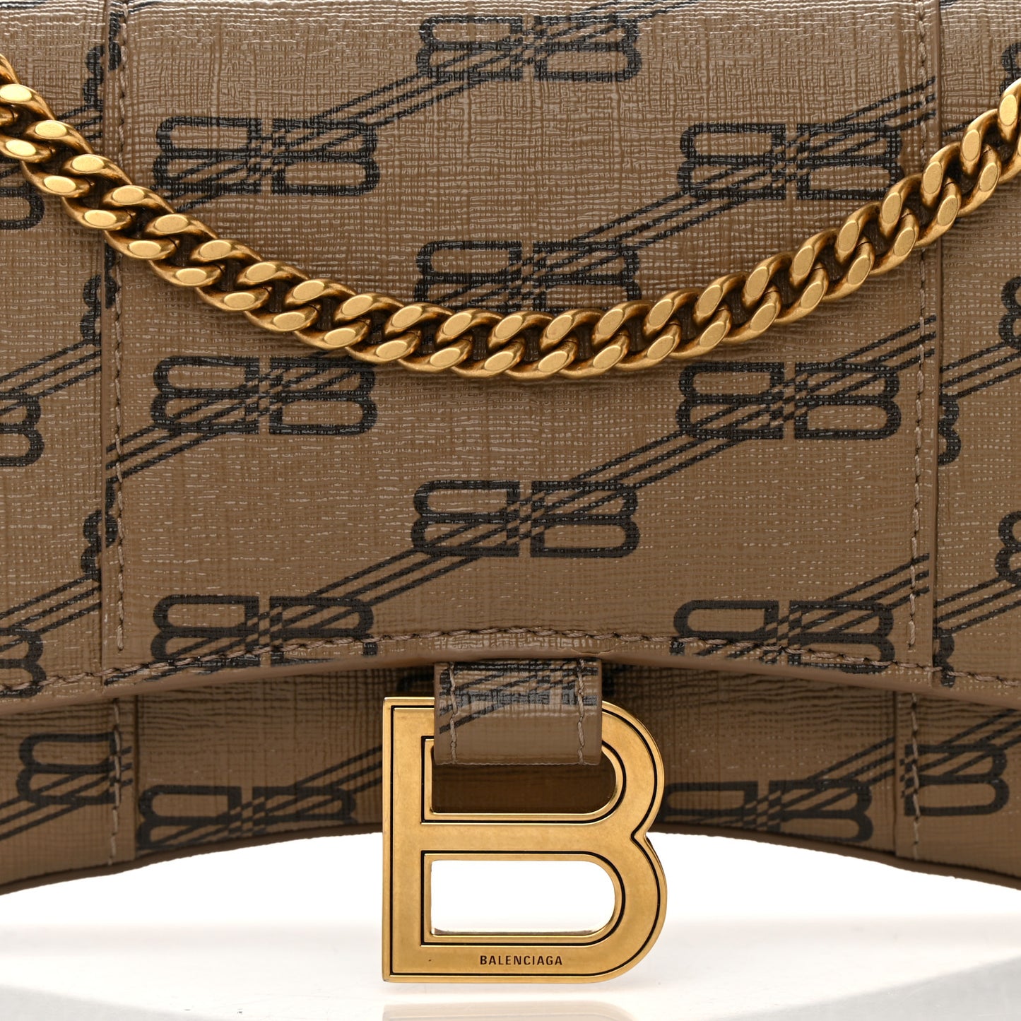Coated Canvas BB Monogram Hourglass Chain Bag Beige Brown