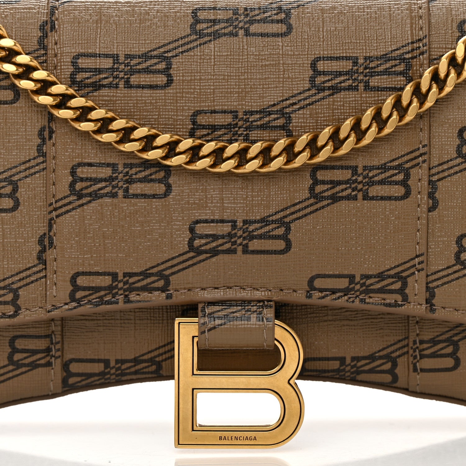 Balenciaga Coated Canvas BB Monogram Hourglass Chain Bag Beige Brown 7 of 12