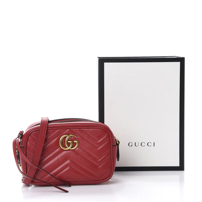 Gucci Calfskin Matelasse Mini GG Marmont Chain Shoulder Bag Hibiscus Red 11 of 11