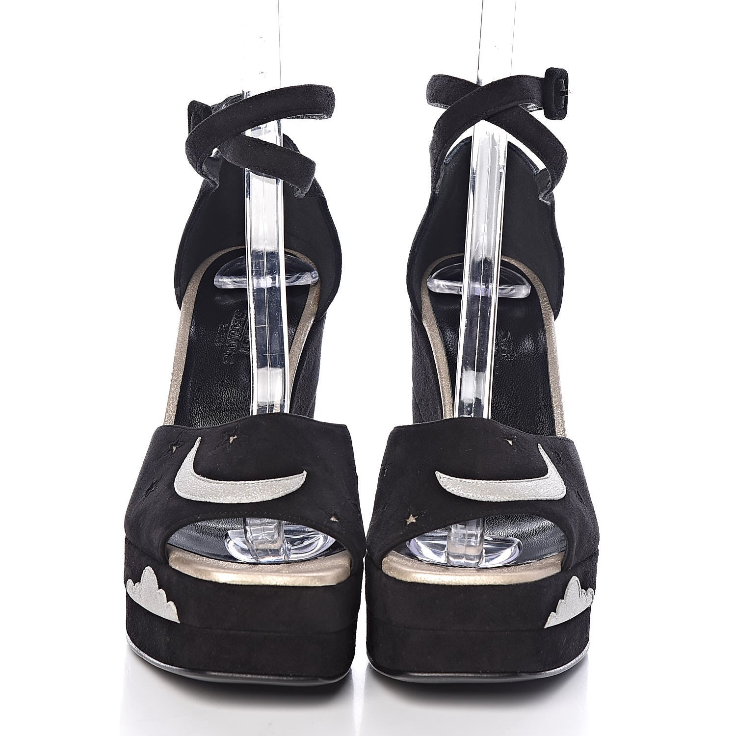 Hermes Suede Goatskin Tournis Wedge Sandals 36 Black 2 of 9