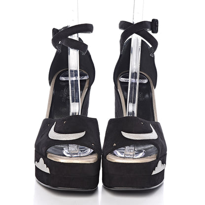 Hermes Suede Goatskin Tournis Wedge Sandals 36 Black 2 of 9