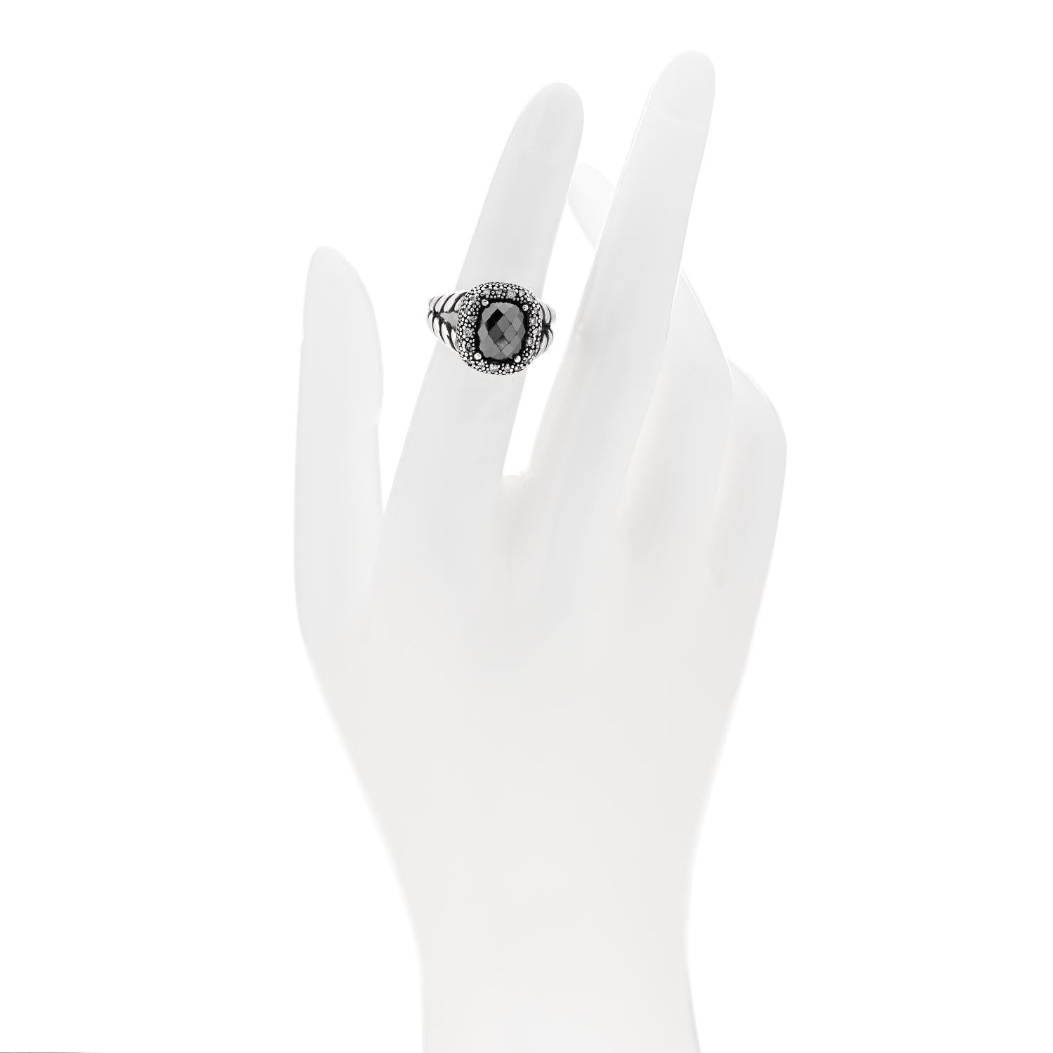 David Yurman Sterling Silver Diamond Hematite 14mm Midnight Melange Ring 49 4.75 2 of 5