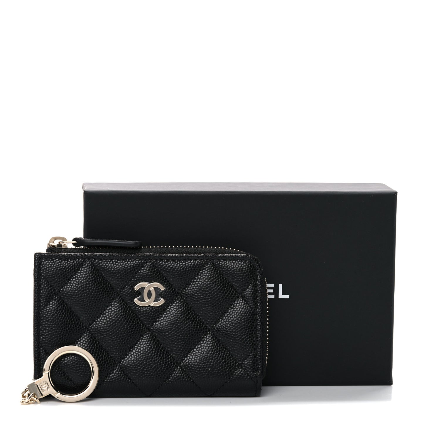 Caviar Quilted Zipped Key Holder Case Black