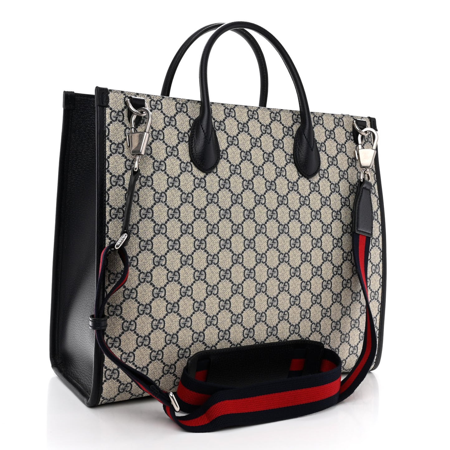 GG Supreme Monogram Textured Dollar Calfskin Web Medium Retro Interlocking G Tote Bag Beige Blue