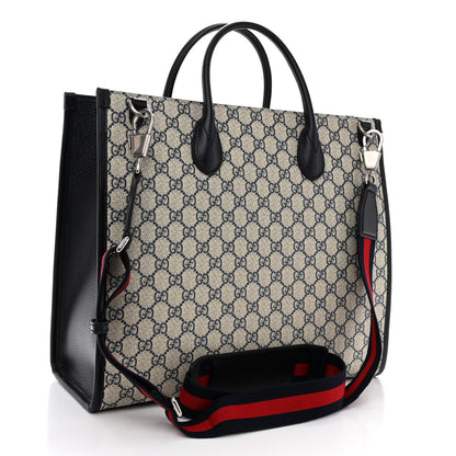 Gucci GG Supreme Monogram Textured Dollar Calfskin Web Medium Retro Interlocking G Tote Bag Beige Blue 3 of 9