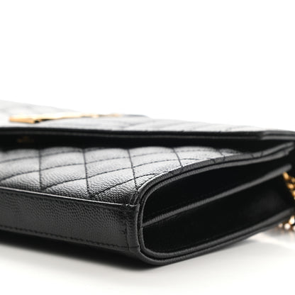 Saint Laurent Grain De Poudre Mixed Matelasse Triquilt Monogram Chain Wallet Black 9 of 11